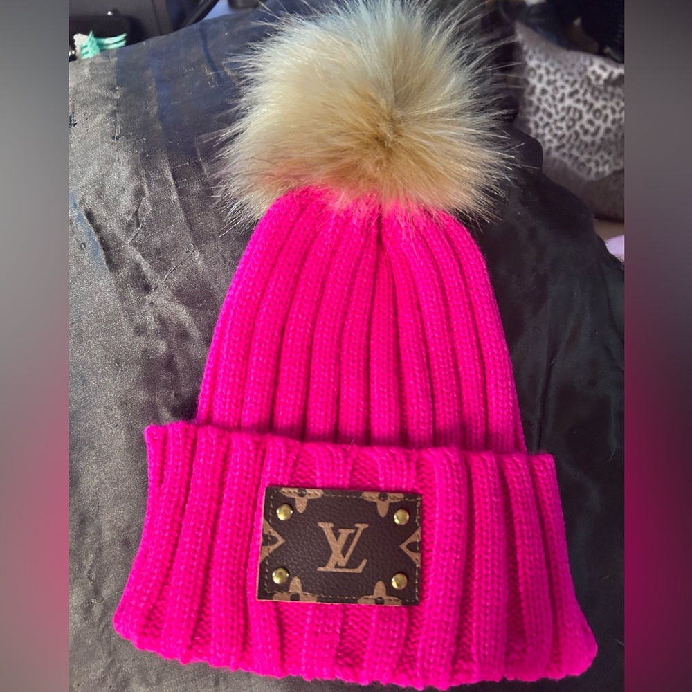 Upcyled Louis Patch Pom Pom Beanie - Picture 7 of 8